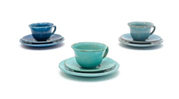 Linn Ware; Three cups, saucers and side plates