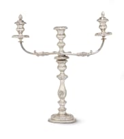 A silver plated three-light candelabra, 20th century