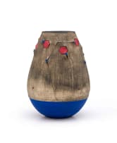 Andile Dyalvane; Scarified vase with blue and red patterning
