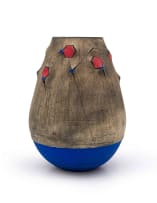 Andile Dyalvane; Scarified vase with blue and red patterning