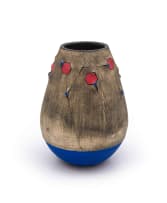 Andile Dyalvane; Scarified vase with blue and red patterning