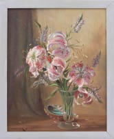 Willem Hermanus Coetzer; Still Life with Stargazer Lilies in a Clear Vase