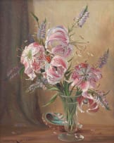 Willem Hermanus Coetzer; Still Life with Stargazer Lilies in a Clear Vase