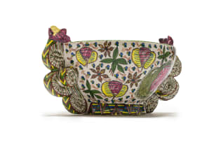 Ardmore Ceramic Studio; Bowl with triform handles and flower and baboon motifs