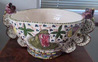 Ardmore Ceramic Studio; Bowl with triform handles and flower and baboon motifs