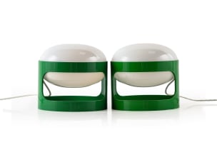 Cesare 'Joe' Colombo; Pair of 'KD 27' green ABS plastic desk lamps for Kartell, Italy