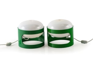 Cesare 'Joe' Colombo; Pair of 'KD 27' green ABS plastic desk lamps for Kartell, Italy