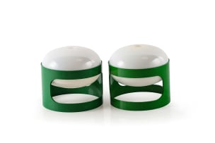 Cesare 'Joe' Colombo; Pair of 'KD 27' green ABS plastic desk lamps for Kartell, Italy