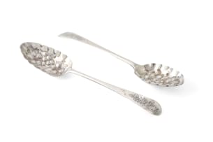 Two George III silver berry spoons, Hester Bateman and Thomas Wallis I, London, 1774 and 1778