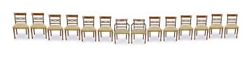 Set of fourteen Regency style mahogany dining chairs, 19th century