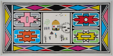 Esther Mahlangu; Untitled (Homestead with Ndebele Pattern)
