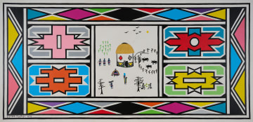 Esther Mahlangu; Untitled (Homestead with Ndebele Pattern)