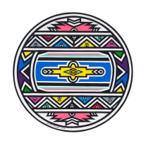 Esther Mahlangu; Untitled (Ndebele Circular Abstract with Yellow and Blue Centre)