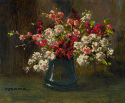 Otto Klar; Flowers in Blue Vase