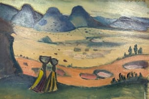 Pranas Domsaitis; Figure amongst Trees (recto) Two Figures in a Landscape (verso)