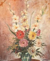 Adelio Zagni Zeelie; Zinnias and Gladioli in a Vase