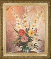 Adelio Zagni Zeelie; Zinnias and Gladioli in a Vase