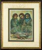Amos Langdown; Three Children around a Fire