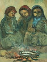 Amos Langdown; Three Children around a Fire