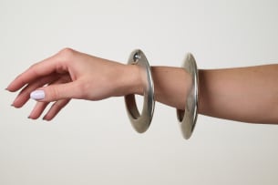 A silver bangle with hematite cabochon, unknown maker, 20th century