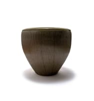 Digby Hoets; Large pot with celadon glaze over combed slip and inverted rim