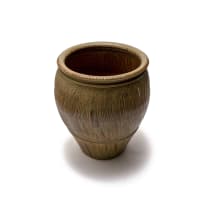 Digby Hoets; Pot with ash glaze over iron slip and flared rope motif rim