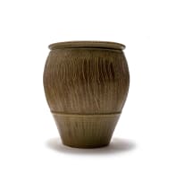 Digby Hoets; Pot with ash glaze over iron slip and flared rope motif rim