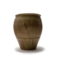 Digby Hoets; Pot with ash glaze over iron slip and flared rope motif rim