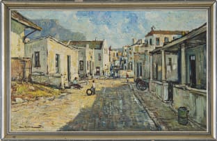 Don Madge; Street Scene with Distance View of Table Mountain