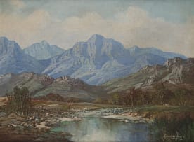 Gabriel de Jongh; Landscape with River and Distant Mountain