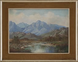 Gabriel de Jongh; Landscape with River and Distant Mountain