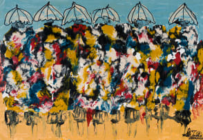 Solly (Solomon) Sekhaolelo; Group of Figures with Umbrellas