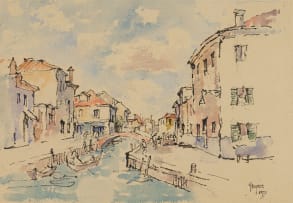 Gregoire Boonzaier; Venetian Canal with Gondolas