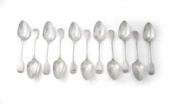 Eleven Cape silver fiddle pattern spoons, William Moore, c.1840-1863