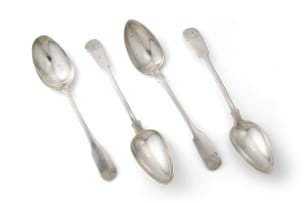 Four Cape silver fiddle pattern spoons, William Godfried Lotter, c.1810-1835