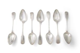 Seven Cape silver 'fiddle pattern' spoons, Lawrence Holme Twentyman, c.1818-1852
