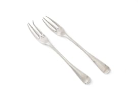 Two Cape silver konfyt forks, unknown maker, HNS,18th century
