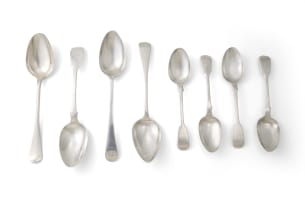 Eight Cape silver miscellaneous spoons, Fredrik Waldek, c.1830-1877