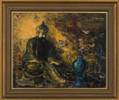 Pieter Wenning; Still Life with Oriental Figurine and Vase of Flowers