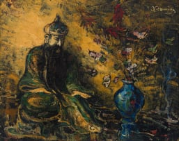 Pieter Wenning; Still Life with Oriental Figurine and Vase of Flowers
