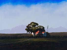 Peter Bonney; Farm House beneath Trees in a Mountainous Landscape