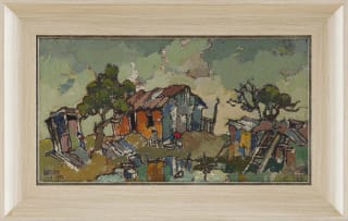 Gregoire Boonzaier; Die Oranje Pondokkie, Crossroads, Kaap (The Little Orange Cottage, Crossroads, Cape)