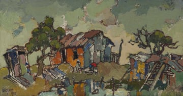 Gregoire Boonzaier; Die Oranje Pondokkie, Crossroads, Kaap (The Little Orange Cottage, Crossroads, Cape)