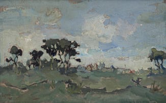 Gregoire Boonzaier; Trees with Distant Houses (recto); Landscape with Cottages (verso)