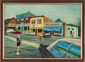Marianne Podlashuc; Street Scene with Figures and Cars