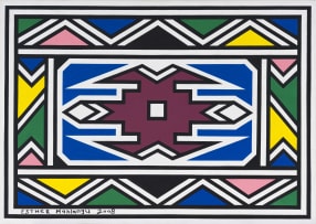 Esther Mahlangu; Untitled (Ndebele Abstract with Purple Centre)