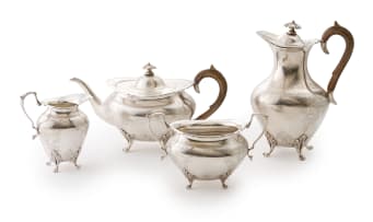 A late Victorian silver four-piece tea set, Thomas Russell & Son, Sheffield, 1899
