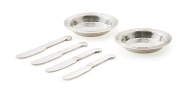 A pair of French silver-plated Christofle bowls and four butter knives