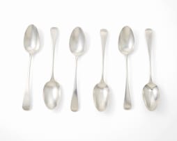 Six Irish silver Old English pattern spoons, James Le Bas, Dublin, 1818