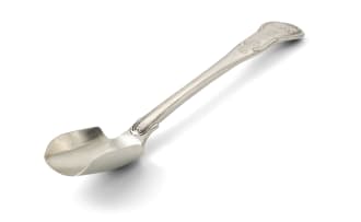 A George III King's pattern silver stilton scoop, Jame Le Bas, Dublin, 1829